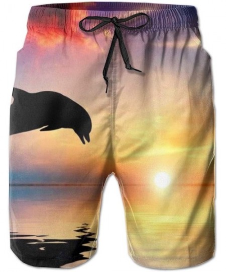 Board Shorts Men Fashion Swim Trunks Quick Dry Bathing Suits Board Shorts with Pocket - Dolphins Jump Ocean Sunset Marine Ani...