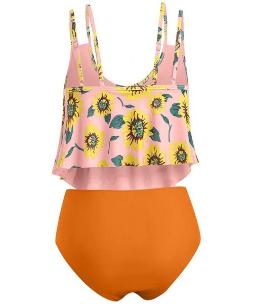 Tankinis Swimsuit for Women High Waisted Swimsuits Tummy Control Two Piece Tankini Sunflower Top with Swim Bottom Bathing Sui...