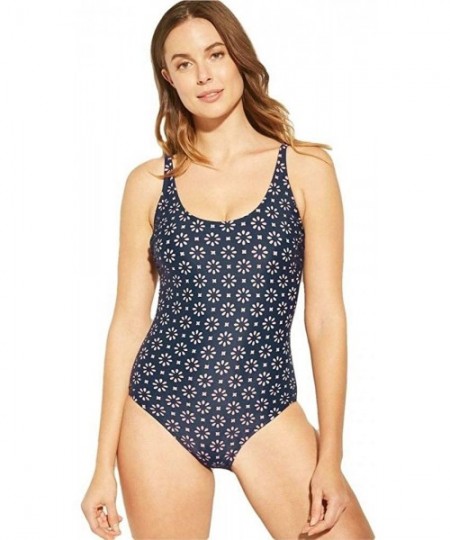 One-Pieces Women's Laser Cut One Piece Swimsuit - Navy Blue/Pink - CD198ILCGM2