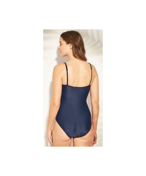 One-Pieces Women's Laser Cut One Piece Swimsuit - Navy Blue/Pink - CD198ILCGM2