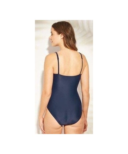 One-Pieces Women's Laser Cut One Piece Swimsuit - Navy Blue/Pink - CD198ILCGM2