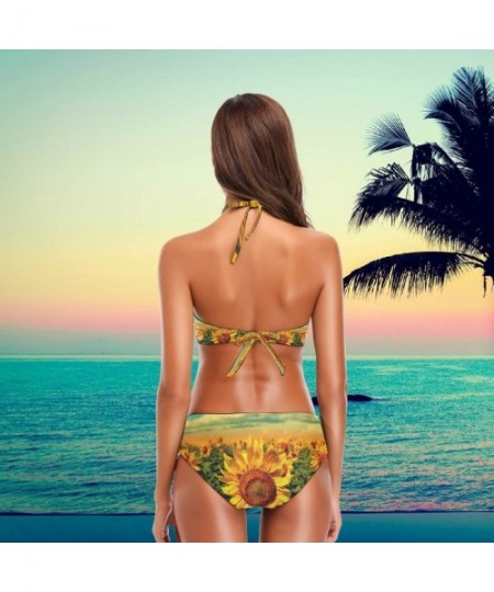 Sets Womens Chic Beach Hot Sexy 2 Piece Halter Neack High Waist Padded Swimsuits - Sunflower - C318ETW53T9