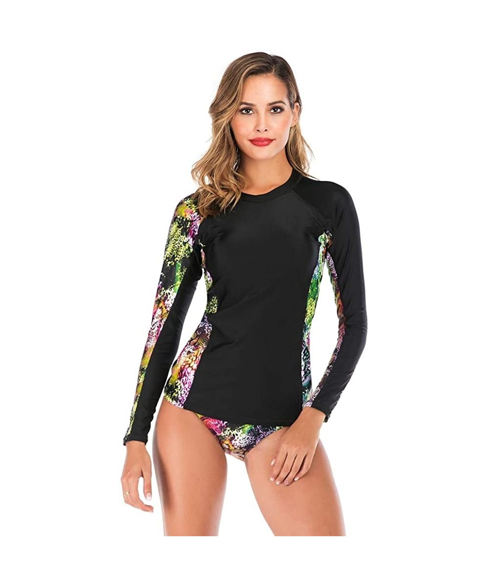 Rash Guards Women Rash Guard Shirt Long Sleeve Two Piece Beach Surfing Diving Bathing Suit Swimwear Sun Shirt with Briefs Bla...