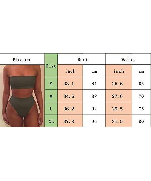 Tankinis Women's Strapless Bandeau Bikini Set 2 Pieces Solid Color High Cut Cheeky High Waist Swimsuit - A-pink - CJ1905L344E