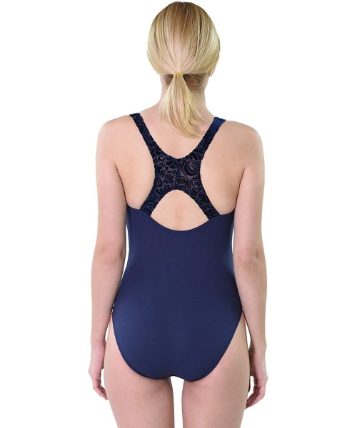 One-Pieces Hawaii UV Women Rash Guard Yoga Active Workout One Piece Swim Suit - Navy With Navy Velvet - CU18C5QOZTM