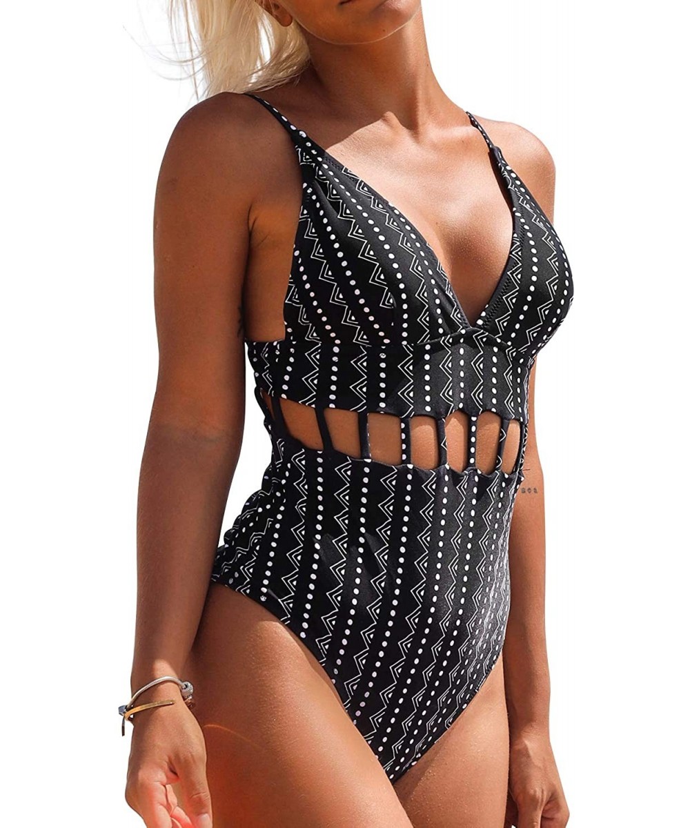 One-Pieces Women's Afternoon Sunshine Strappy High Waisted Backless One-Piece Swimsuit - Black - CK18MG2MWMR