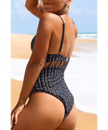 One-Pieces Women's Afternoon Sunshine Strappy High Waisted Backless One-Piece Swimsuit - Black - CK18MG2MWMR