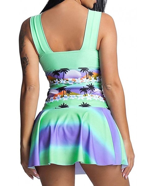 Racing Womens Swim Dress with Short Two Piece Tankini Rainbow Swimsuit - Mint Green - CV18TE6HIWQ