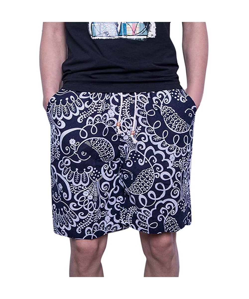 Briefs Floral Casual Shorts Pockets Workout Fit Gym Jogging Quick Dry Fashion Board Shorts - Blue - C518S3MXOEQ