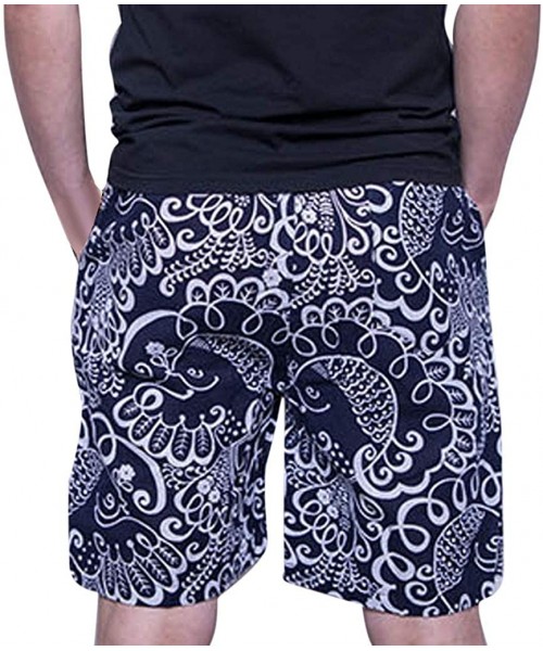 Briefs Floral Casual Shorts Pockets Workout Fit Gym Jogging Quick Dry Fashion Board Shorts - Blue - C518S3MXOEQ