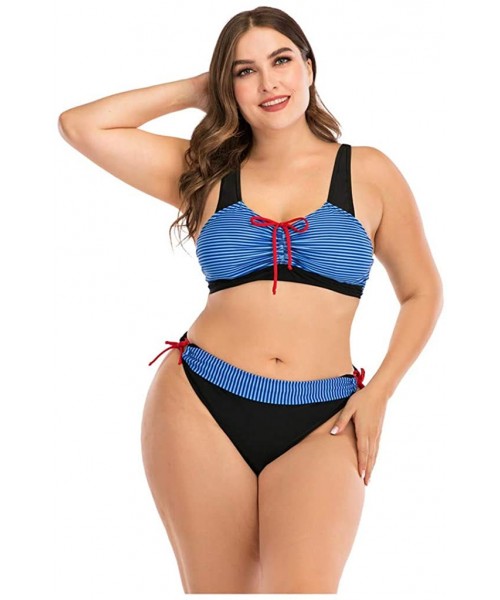 Cover-Ups Plus Size Womens High-Waisted Bikini Set Two Pieces Beach Swimwear Bathing Suit Swimsuits - 05 Blue - C7194E2MRZO