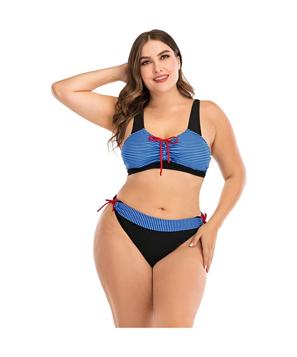 Cover-Ups Plus Size Womens High-Waisted Bikini Set Two Pieces Beach Swimwear Bathing Suit Swimsuits - 05 Blue - C7194E2MRZO