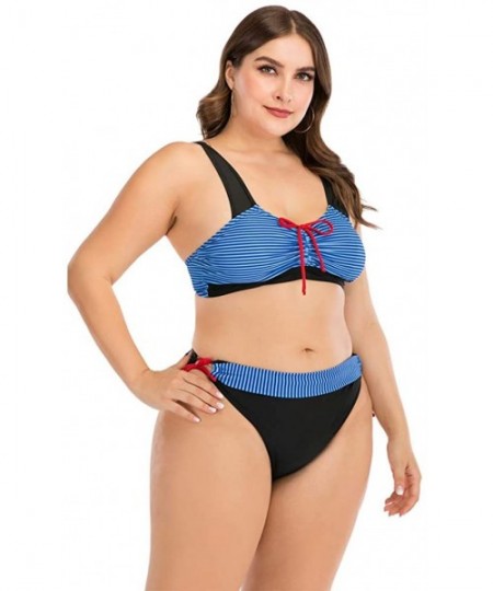 Cover-Ups Plus Size Womens High-Waisted Bikini Set Two Pieces Beach Swimwear Bathing Suit Swimsuits - 05 Blue - C7194E2MRZO