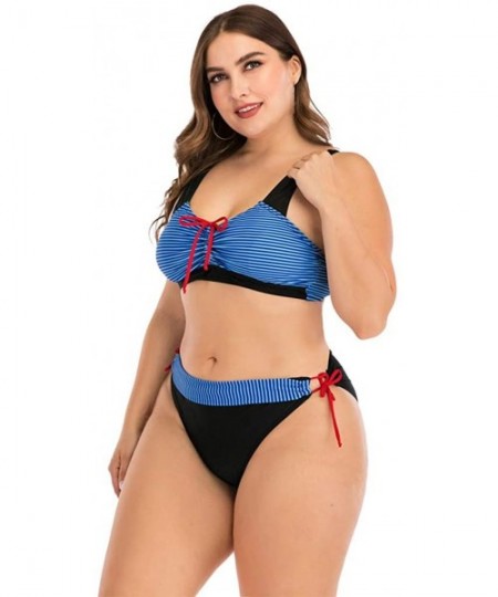 Cover-Ups Plus Size Womens High-Waisted Bikini Set Two Pieces Beach Swimwear Bathing Suit Swimsuits - 05 Blue - C7194E2MRZO