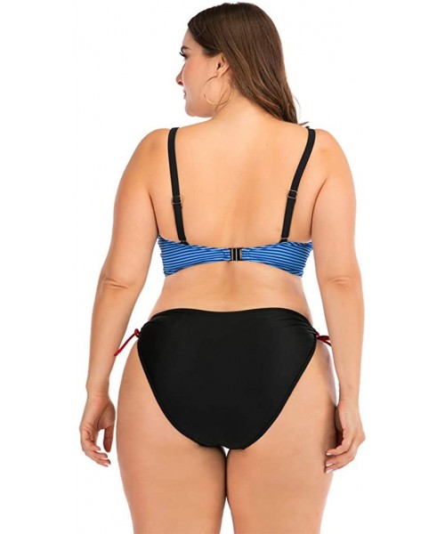 Cover-Ups Plus Size Womens High-Waisted Bikini Set Two Pieces Beach Swimwear Bathing Suit Swimsuits - 05 Blue - C7194E2MRZO