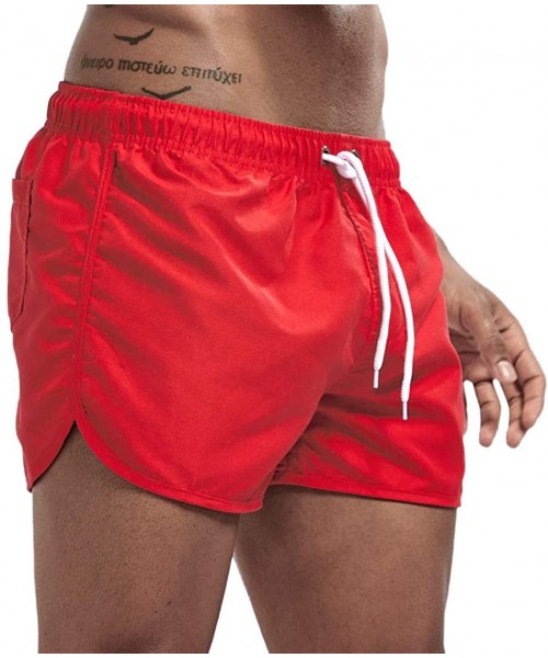 Trunks Men's Spring and Summer Splicing Swimming Trousers and Beach Surfing Shorts - Red - CD18UKI8LUS