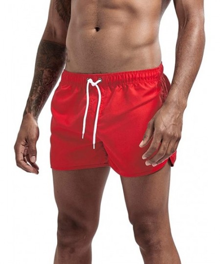 Trunks Men's Spring and Summer Splicing Swimming Trousers and Beach Surfing Shorts - Red - CD18UKI8LUS