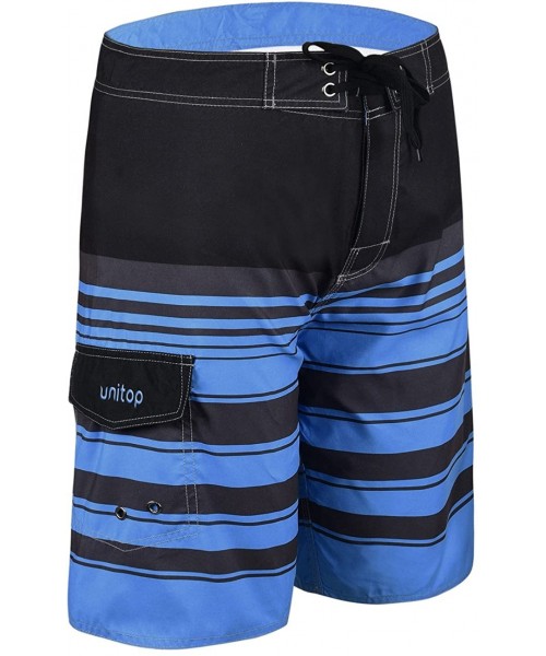 Board Shorts Men's Beachwear Striped Printed Fast Dry Surf Trunks with Side Pocket - Blue Striped-61 - CV184GMD8DM