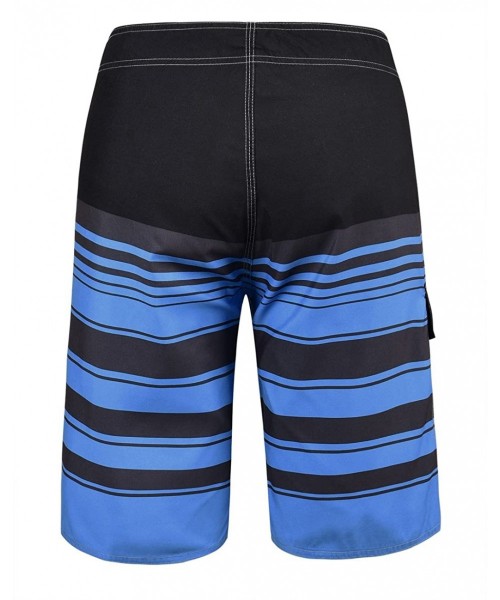 Board Shorts Men's Beachwear Striped Printed Fast Dry Surf Trunks with Side Pocket - Blue Striped-61 - CV184GMD8DM