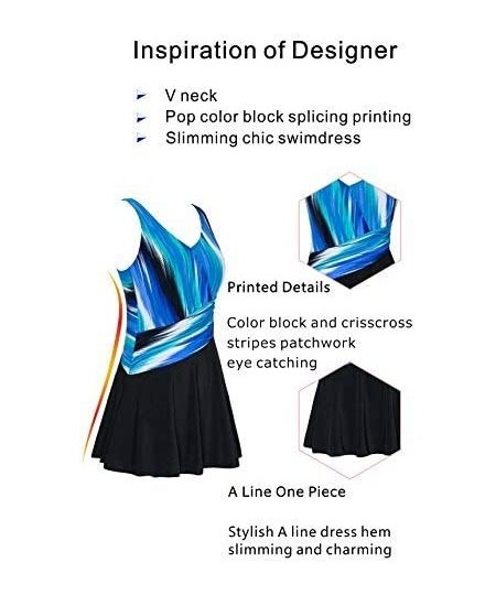 One-Pieces Women's Plus Size One Piece Swimsuits Tummy Control Tankini Set Ruffle Swimdress - Blue - CC194T9NZCN