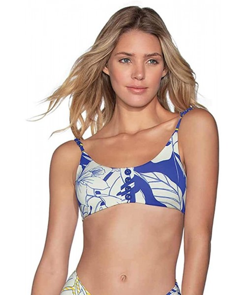 Tops Vacation Lodge Reversible Bralette Bikini Top - Pacific Blue Floral - CI18ZGSLL8Y