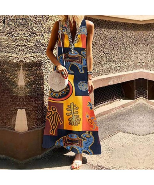 Cover-Ups Gradient Nebula Print Maxi Dresses for Women- Sleeveless V-Neck Floor-Length Dress with Pockets Summer Casual Dress...