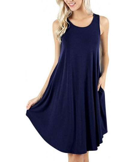 Racing Women's Sleeveless Loose Plain Dresses Casual Short Dress with Pockets - Navy - CE18TI569AW