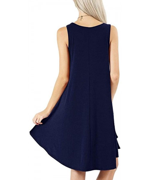 Racing Women's Sleeveless Loose Plain Dresses Casual Short Dress with Pockets - Navy - CE18TI569AW