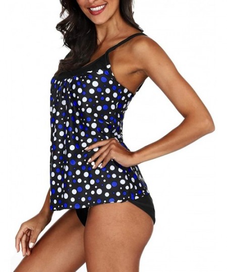 Tankinis Women's Retro Polka Dot Tankini Swimwear Two Pieces Swimsuit - Blue-2 Polka Dot - CV18O5S7KXT