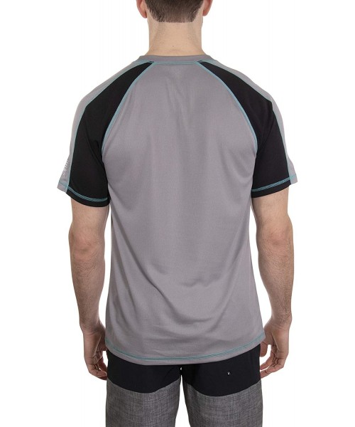 Rash Guards Men's UPF 50+ Lifeguard Loose-fit Rashguard - Grey/Black/Aqua - C418OMIMR8K