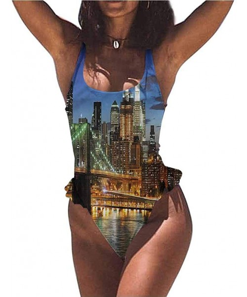 Bottoms Bathing Suit City- New York at Night Bridge Very Flattering Style - Multi 01-one-piece Swimsuit - CU19E8CO2C5