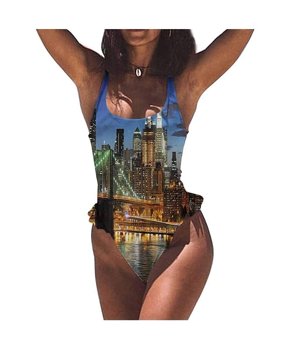 Bottoms Bathing Suit City- New York at Night Bridge Very Flattering Style - Multi 01-one-piece Swimsuit - CU19E8CO2C5