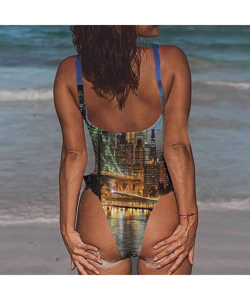 Bottoms Bathing Suit City- New York at Night Bridge Very Flattering Style - Multi 01-one-piece Swimsuit - CU19E8CO2C5