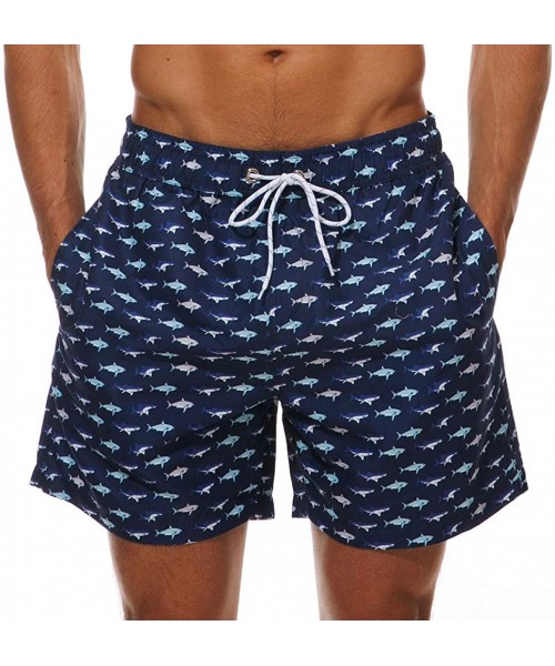 Briefs Swimwear Men Basic Long Swimming Trunk Surf Camo Shorts Swimsuits Pocket - Dark Blue-fish - C618NDTMTLY