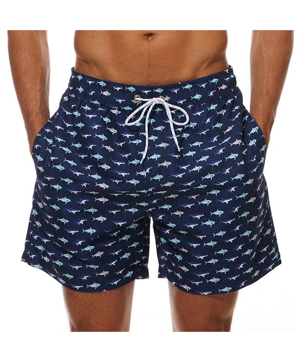 Briefs Swimwear Men Basic Long Swimming Trunk Surf Camo Shorts Swimsuits Pocket - Dark Blue-fish - C618NDTMTLY