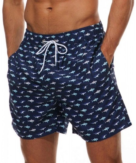 Briefs Swimwear Men Basic Long Swimming Trunk Surf Camo Shorts Swimsuits Pocket - Dark Blue-fish - C618NDTMTLY