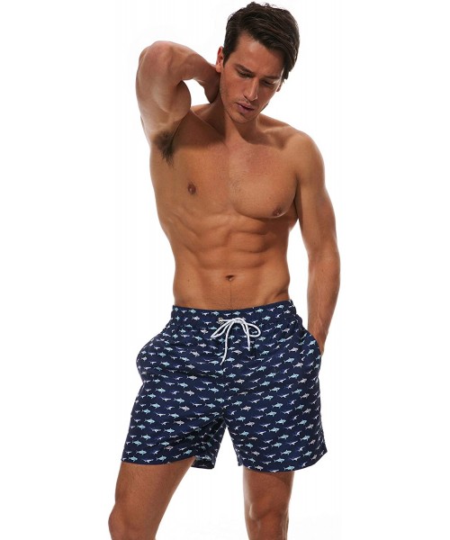 Briefs Swimwear Men Basic Long Swimming Trunk Surf Camo Shorts Swimsuits Pocket - Dark Blue-fish - C618NDTMTLY