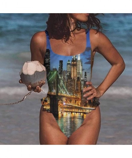 Bottoms Bathing Suit City- New York at Night Bridge Very Flattering Style - Multi 01-one-piece Swimsuit - CU19E8CO2C5