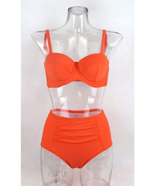 Tops Women Underwire Bikini Top- Balconette Swimsuit Push Up- D-E-F-G Cup Bra Bikini - H-orange - CY18TCTYHWL