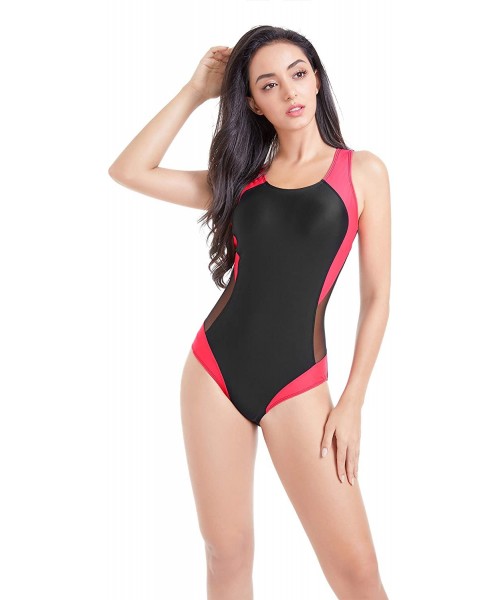 Racing Women's Athletic One-Piece Swimsuits Racing Training Sports Swimsuits - Red/Black - CQ18HI0TUE3