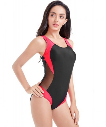 Racing Women's Athletic One-Piece Swimsuits Racing Training Sports Swimsuits - Red/Black - CQ18HI0TUE3