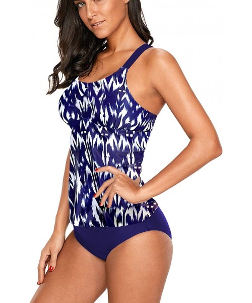 Tops Womens Striped Print Racerback Tankini Swim Top No Bottom Swimsuit - Dblue-5 - CR190RG380I