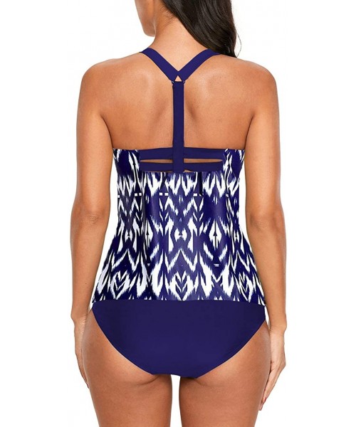 Tops Womens Striped Print Racerback Tankini Swim Top No Bottom Swimsuit - Dblue-5 - CR190RG380I