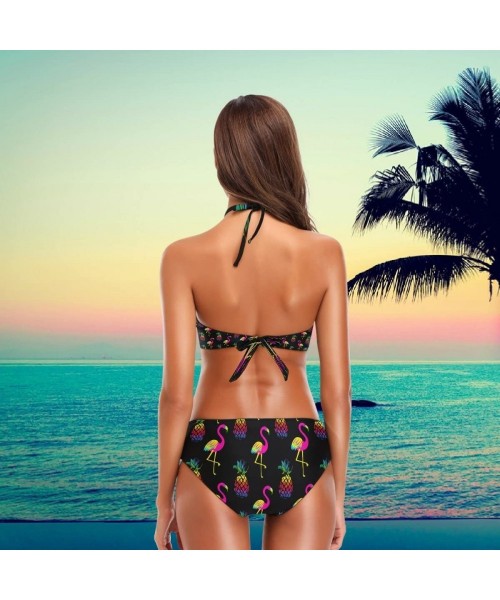 Sets Womens Cute Animal Pattern Summer Hot 2 Pcs High Waist Halter Swimsuit Bikini Set - Flamingo Pineapples - CD18H4YUO3L