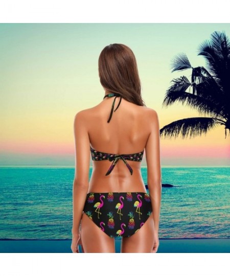 Sets Womens Cute Animal Pattern Summer Hot 2 Pcs High Waist Halter Swimsuit Bikini Set - Flamingo Pineapples - CD18H4YUO3L