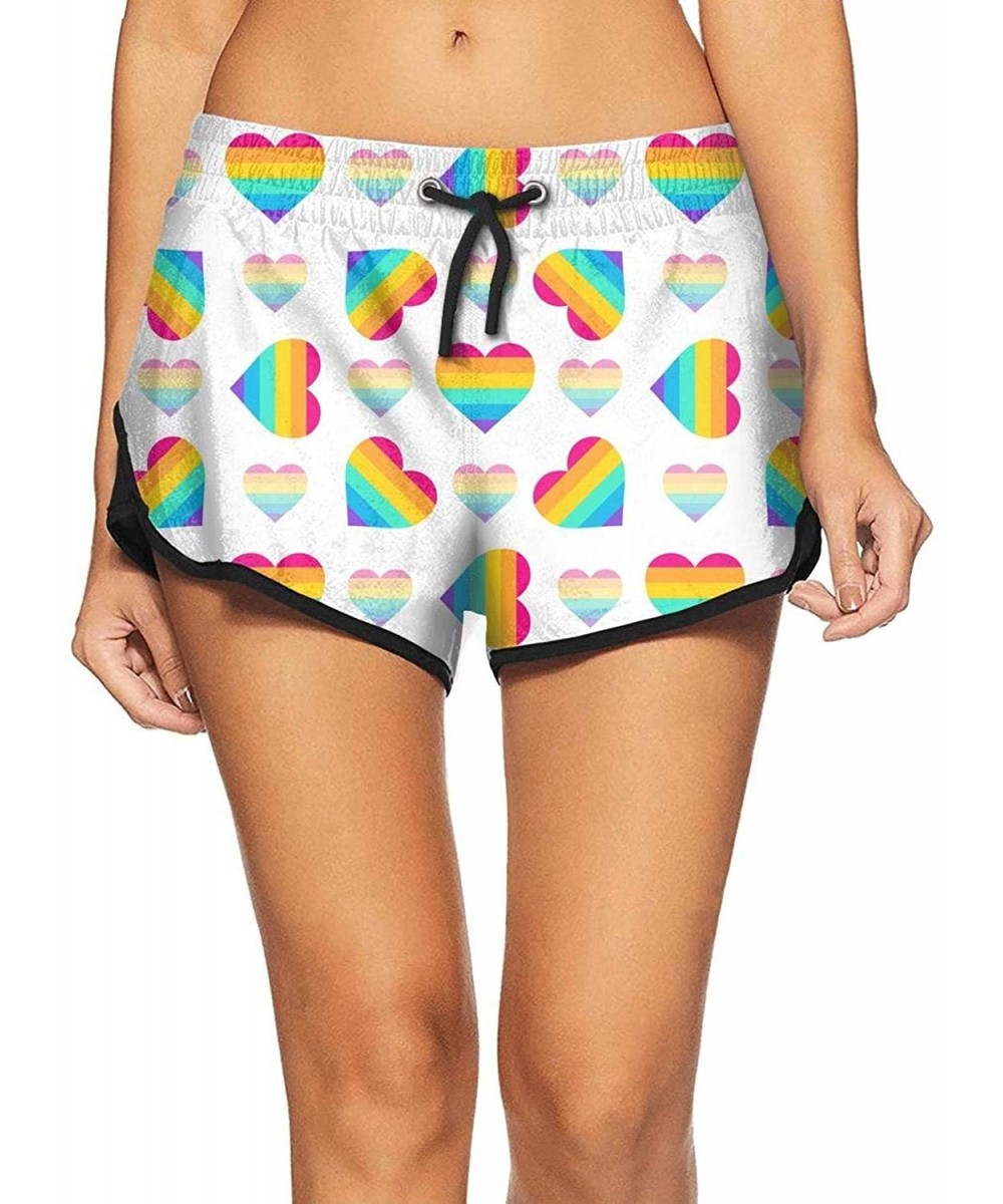 Board Shorts Women Beach Pants Gay Pride Rainbow Colored Hearts Valentines Day Gym Shorts Sexy Womens Shorts Rainbow Hearts C...