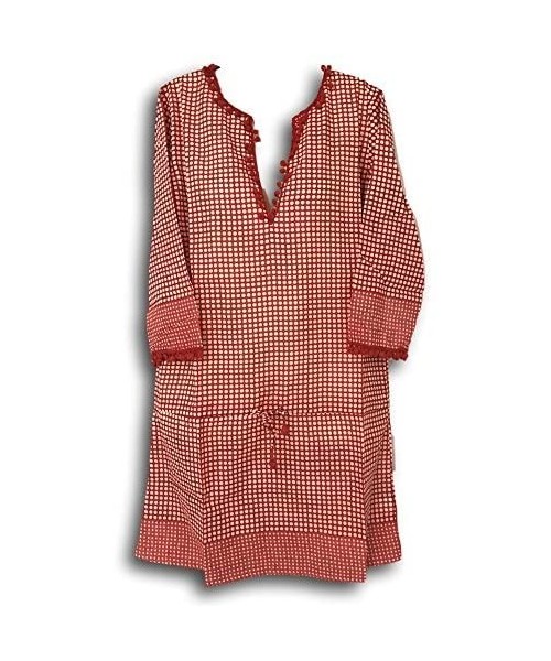 Cover-Ups Womens Cotton Beach Swim Pool Cover-Up Dress Long Sleeve Red Orange (Large) - CY183IRMCWE