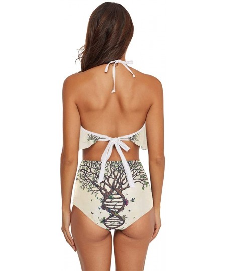 Sets Women Flounce High Waisted Bikini Set Halter Neck Two Piece Swimsuit School Librarian Day - Dna Tree of Life - C418U65K8D3