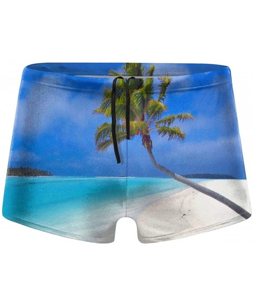 Briefs Palm Tree Men's Swimwear Sexy Low Waist Boxer Swimsuit Surfboard Boxer Shorts - Black - CY19DYQO5NW