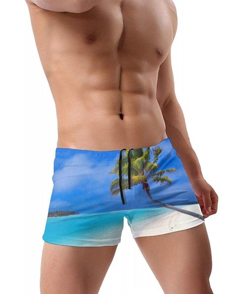 Briefs Palm Tree Men's Swimwear Sexy Low Waist Boxer Swimsuit Surfboard Boxer Shorts - Black - CY19DYQO5NW